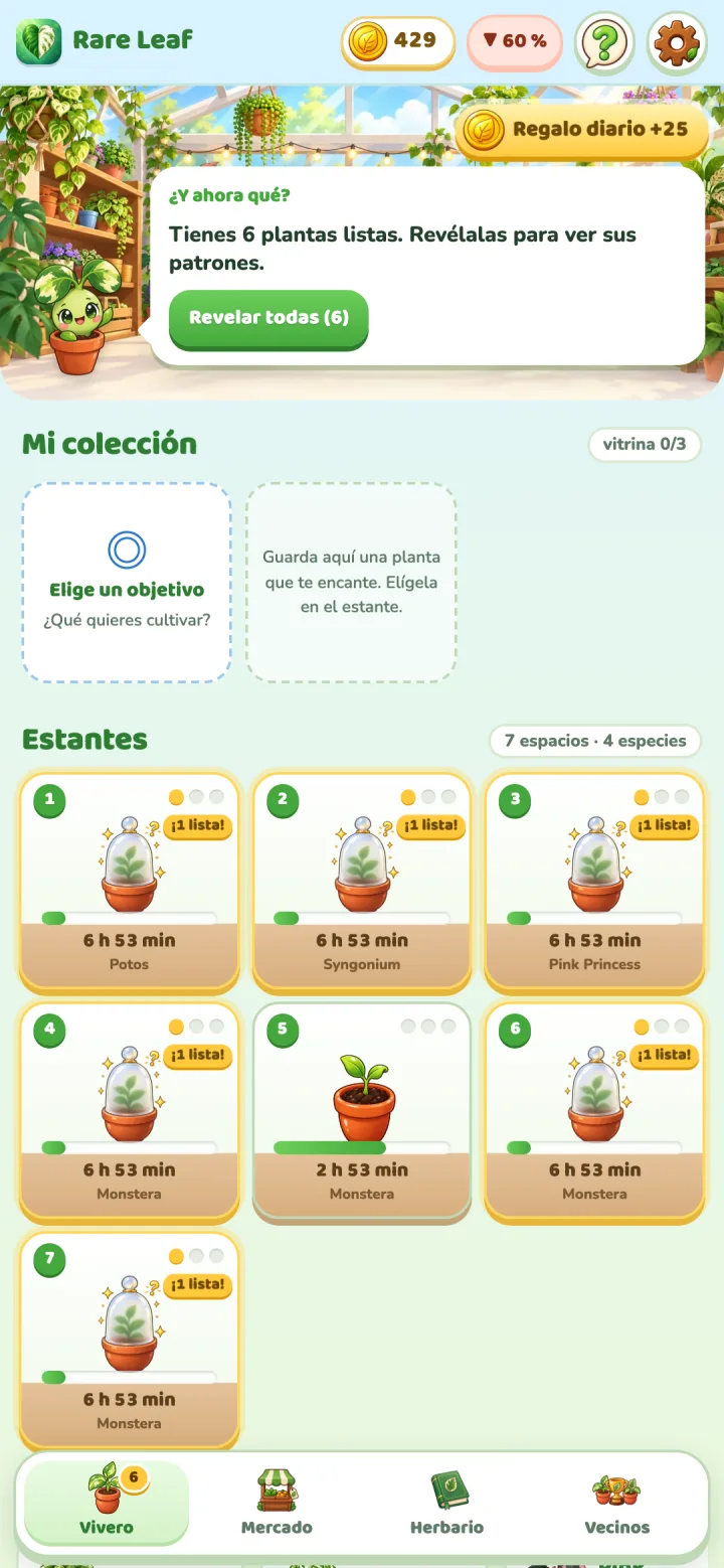 Rare Leaf Tycoon: Estanterías del vivero