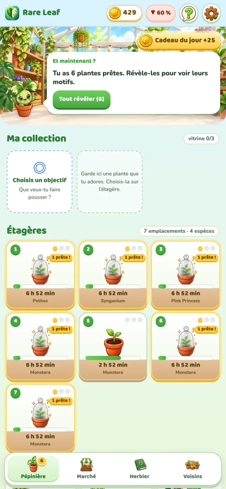 Rare Leaf Tycoon: Étagères de la pépinière